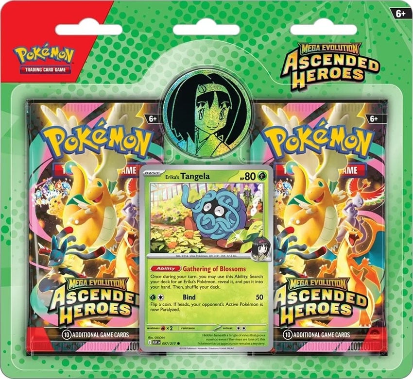 Pokemon TCG Ascended Heroes 2-pack blister met Erika's Tangela promokaart en munt