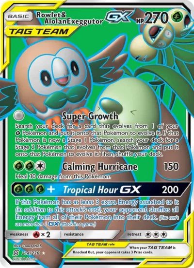 Rowlet & Alolan Exeggutor GX (Unified Minds 214)